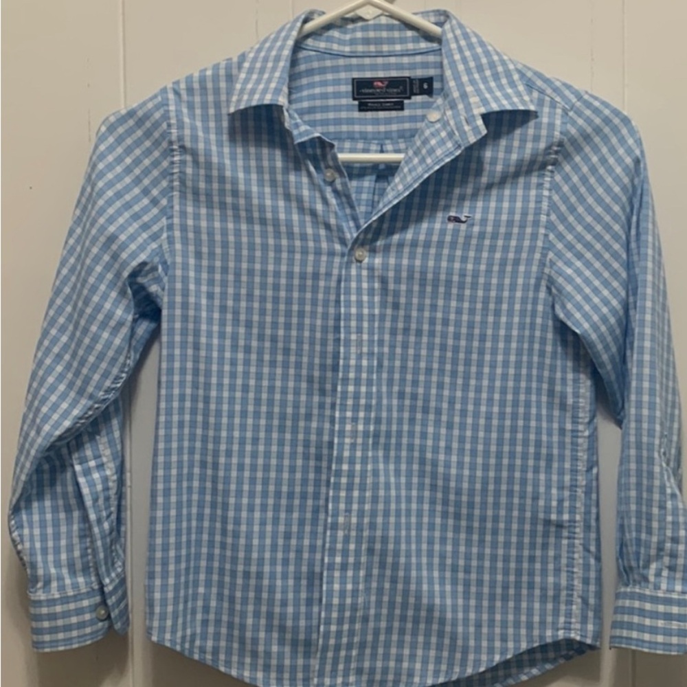 Vineyard Vines Little Boys Light Blue Checkered Shirt (worn once, size 6)